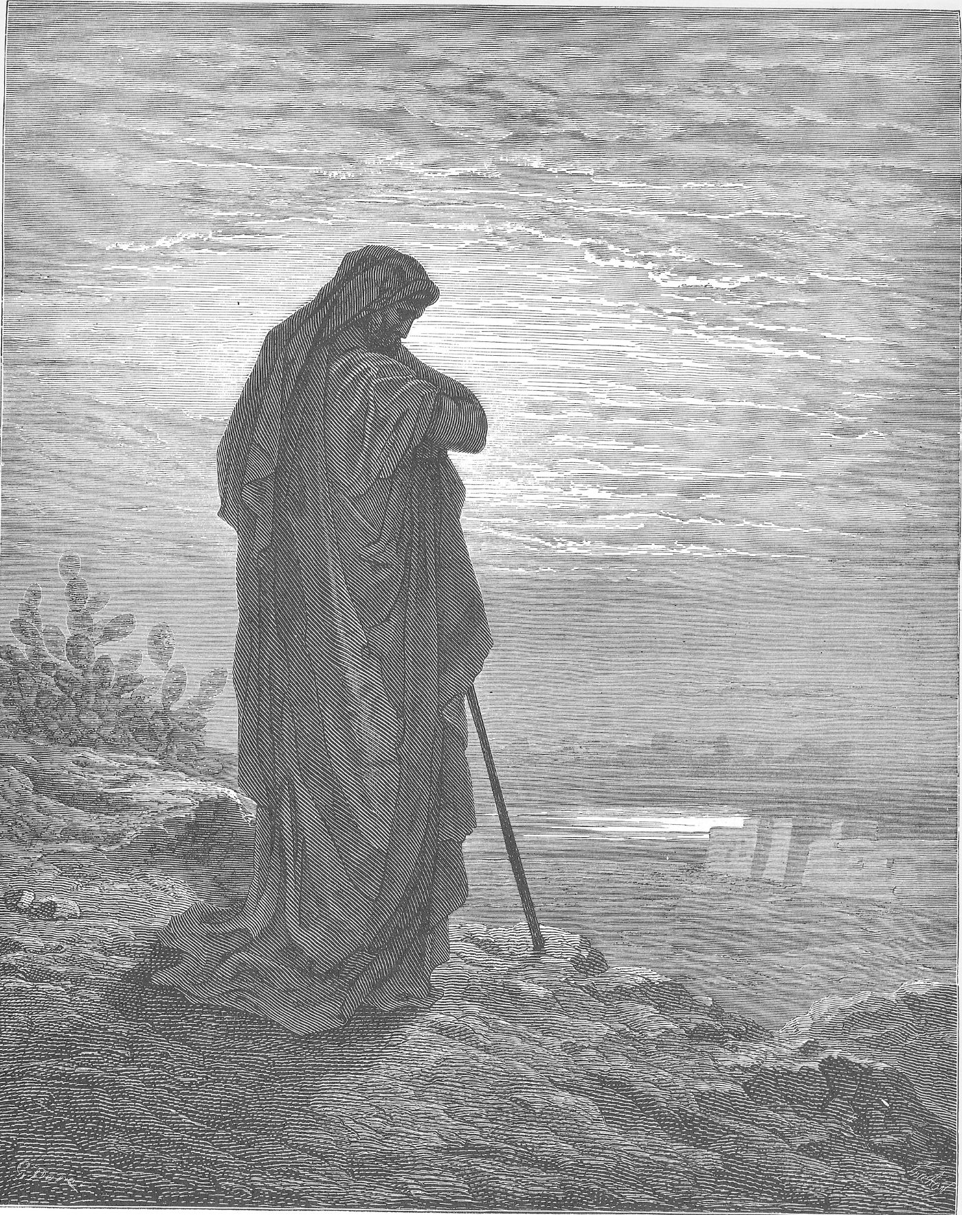 Engraving of the prophet Amos speaking to the people