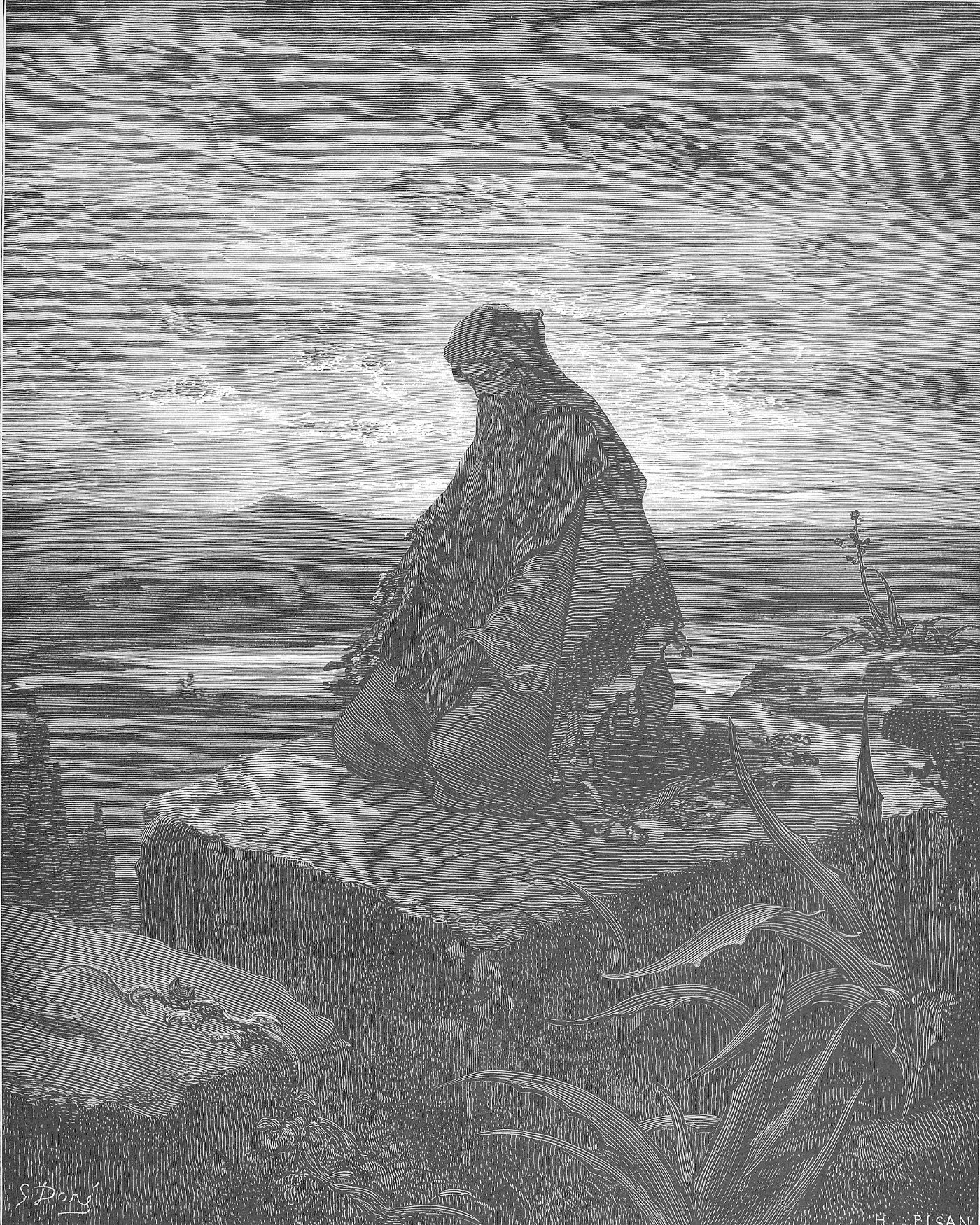 Engraving of the prophet Isaiah writing on a scroll