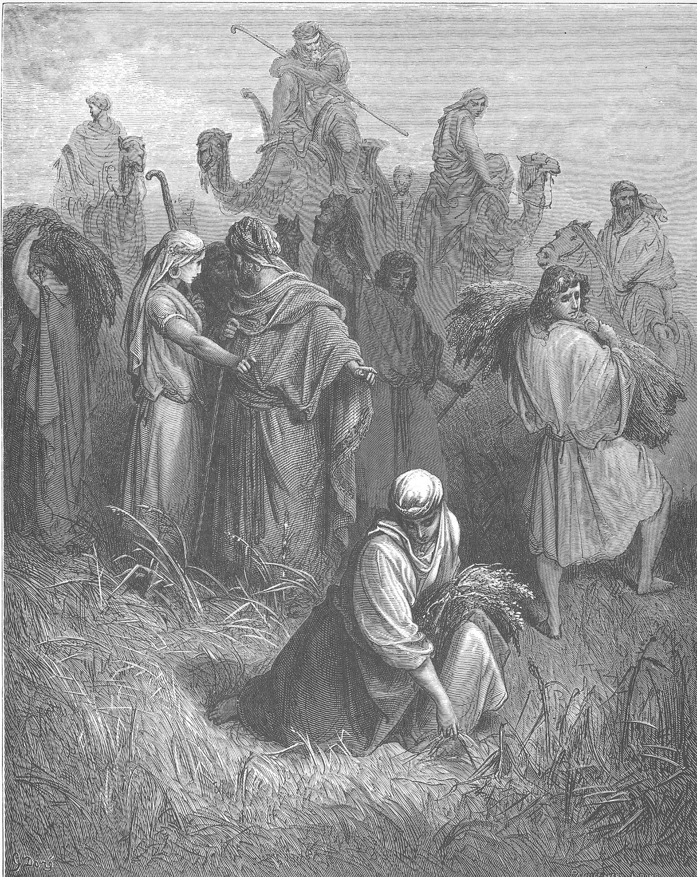 Engraving of Ruth gleaning in the fields of Boaz